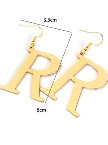 字母吊式耳環適合日常裝飾，打造時尚外觀 - 金黃色 - 查看 7