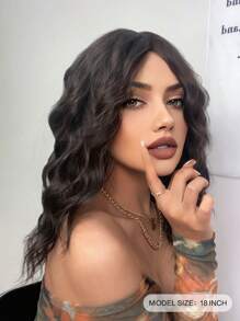 18英寸全機織合成纖維耐高溫短捲中分假髮,日常自然逼真,棕色