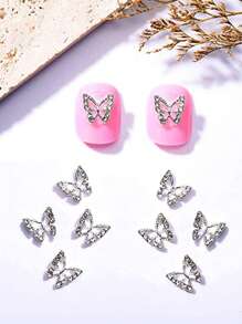 10Pcs 3D Butterfly Design Nail Art Decoration Diy Nail Charms Nail Gems Nail Supplies Nails - Silver - View 2