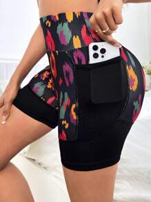 SHEIN Yoga Trendy Quần Shorts Thể thao Nữ Túi Đồ họa - màu đen - Xem 1