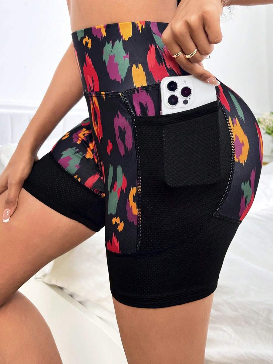 SHEIN Yoga Trendy Quần Shorts Thể thao Nữ Túi Đồ họa - màu đen - Xem 1