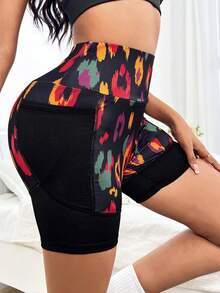 SHEIN Yoga Trendy Quần Shorts Thể thao Nữ Túi Đồ họa - màu đen - Xem 3