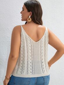 SHEIN LUNE 大碼網眼針織上衣 - 米色 - 查看 2