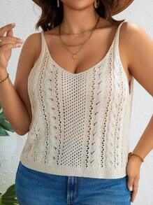 SHEIN LUNE 大碼網眼針織上衣 - 米色 - 查看 5