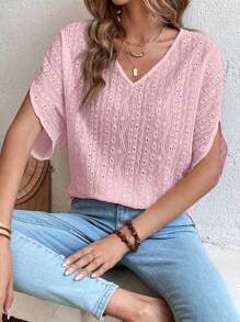 SHEIN Frenchy Áo thun nữ màu trơn Giải trí - Hồng - Xem 3