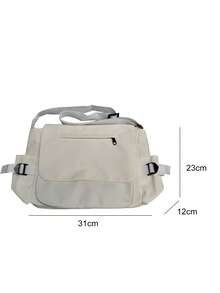 時尚防水尼龍單肩包女性休閒斜挎包中性大容量郵差包 - 白色 - 查看 7