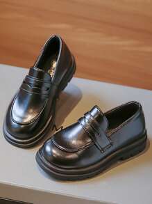 男孩針腳細節休閒平底樂福鞋適用於戶外