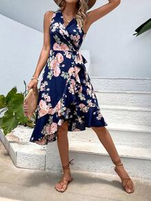 SHEIN VCAY 印花側打結荷葉邊洋裝 - 彩色 - 查看 6