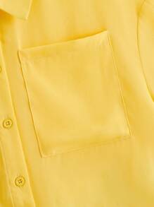 SHEIN Tween Girl Drop Shoulder Pocket Patched Shirt - Yellow - View 3