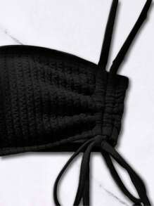 SHEIN Swim Summer Beach Drawstring Side High Cut Bikini Set - Black - View 4