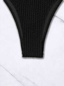 SHEIN Swim Summer Beach Drawstring Side High Cut Bikini Set - Black - View 5