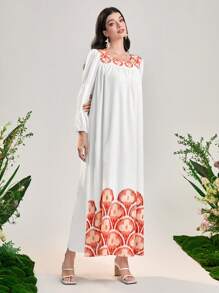 Al Najma Graphic Print Lantern Sleeve Dress Eid Dress - White - View 4