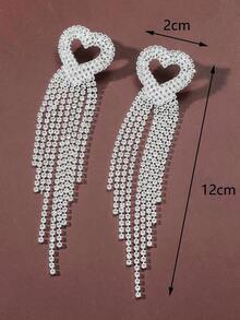 1對新品到貨裸鑽石和水鑽流蘇耳環適用於女士休閒派對和度假 - 銀色 - 查看 3