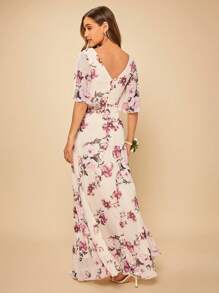 SHEIN Belle Floral Print Butterfly Sleeve Dress - Multicolor - View 2