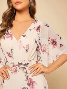 SHEIN Belle Floral Print Butterfly Sleeve Dress - Multicolor - View 5