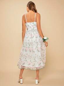 SHEIN Belle 花卉刺繡網紗覆蓋吊帶裙伴娘禮服 - 彩色 - 查看 3