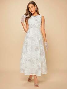 SHEIN Belle 花卉圖案提花無袖婚紗洋裝無手套