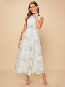 SHEIN Belle 花卉圖案提花無袖婚紗洋裝無手套