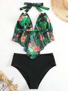 Swim Lushoire 夏日海滩热带印花手帕下摆吊带比基尼 - 彩色 - 查看 5