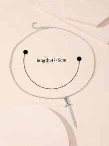 1入組時尚鋅合金夜光劍吊墜項鍊適合男士日常裝飾,適用於首飾類禮品和派對 - 銀色 - 查看 5