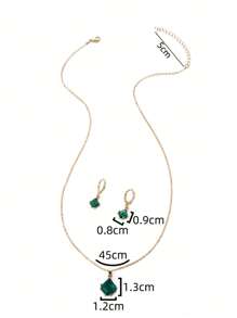Nooxian 1 Hình Thoi Xanh Đính Đá Cubic Zirconia Mặt Dây Chuyền Nguyên Tố Vòng Cổ Với 1 Bông Tai - Vàng - Xem 3