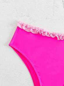 Frill Trim High Waisted Bikini Bottom - Hot Pink - View 5