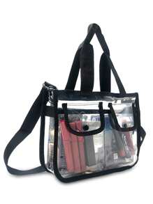 1pc Transparent Multi Grid Storage Bag, PVC Waterproof Handheld Makeup Bag For Household