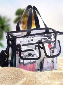 1pc Transparent Multi Grid Storage Bag, PVC Waterproof Handheld Makeup Bag For Household
