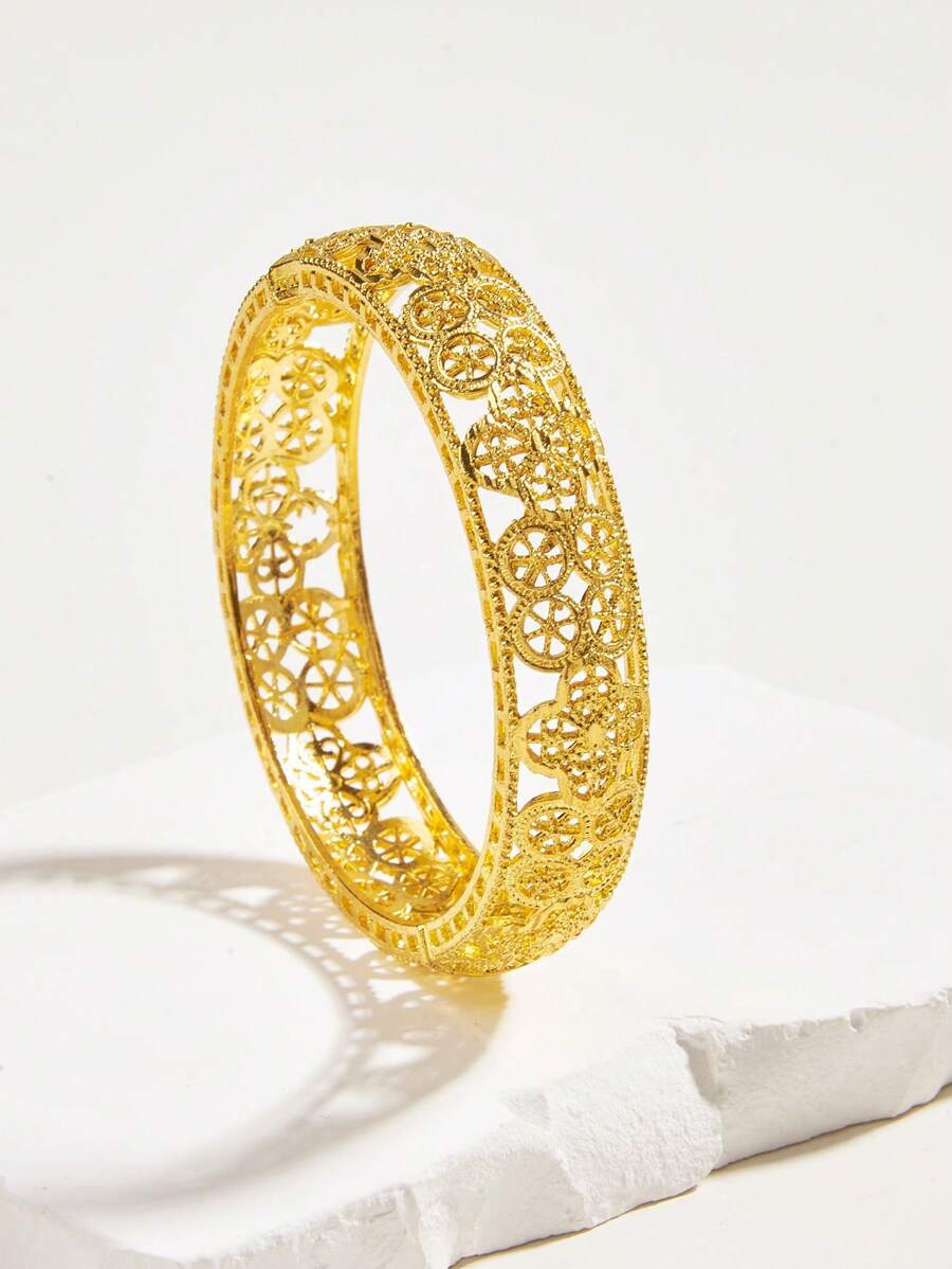 1入組時尚鋅合金鏤空手鐲適合女士日常裝飾 - 金黃色 - 查看 1