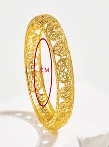 1入組時尚鋅合金鏤空手鐲適合女士日常裝飾 - 金黃色 - 查看 3