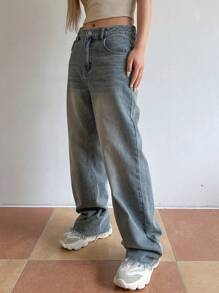 DAZY Cao eo Quần legging thẳng - Rửa trung bình - Xem 2