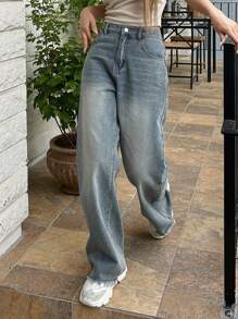 DAZY Cao eo Quần legging thẳng - Rửa trung bình - Xem 7