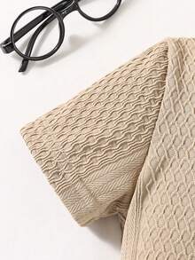 SHEIN Bộ thời trang bé trai Túi Dây kéo màu trơn Giải trí - Màu Khaki - Xem 3