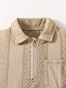 SHEIN Bộ thời trang bé trai Túi Dây kéo màu trơn Giải trí - Màu Khaki - Xem 5