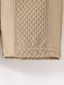 SHEIN Bộ thời trang bé trai Túi Dây kéo màu trơn Giải trí - Màu Khaki - Xem 6