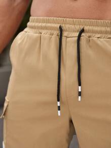 Manfinity Homme Loose Fit Men's Cargo Shorts With Flap Pockets And Drawstring Waist - Khaki - View 7