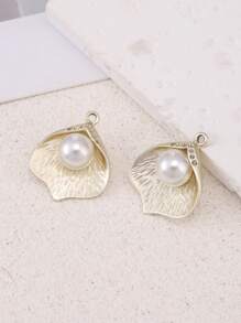 2 Cái/bộ DIY Ngọc Trai Giả Phụ Kiện Trang Sức Dễ Thương Vỏ Bông Tuyết Lá Chữ Hình Trái Tim Hợp Kim Móc Khóa Túi Quyến Rũ - Vàng - Xem 1