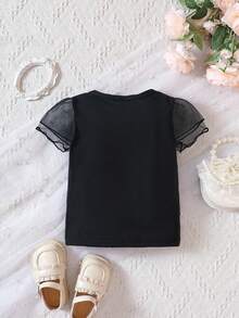 嬰兒網紗拼接泡泡袖T恤 - 黑色 - 查看 2