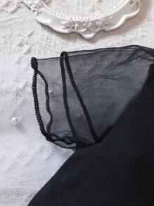 嬰兒網紗拼接泡泡袖T恤 - 黑色 - 查看 3