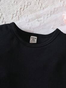 嬰兒網紗拼接泡泡袖T恤 - 黑色 - 查看 4