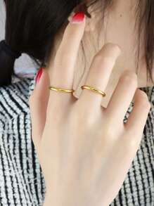 1 Nhẫn Thép Không Gỉ Thời Trang Tối Giản Cho Nữ Để Trang Trí Hàng Ngày - Vàng - Xem 2