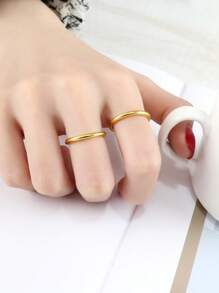 1 Nhẫn Thép Không Gỉ Thời Trang Tối Giản Cho Nữ Để Trang Trí Hàng Ngày - Vàng - Xem 4