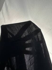 LanaWest 流蘇下擺後背繫帶罩衫連衣裙 - 黑色 - 查看 7