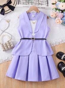 SHEIN Áo khoác & áo khoác vest & váy xếp li Tween Girl - Màu tím - Xem 1