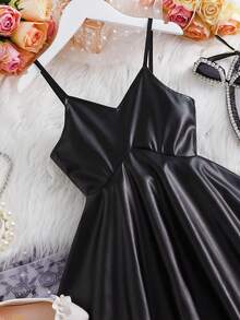 SHEIN 派對純色女童連衣裙網拼接 - 黑色 - 查看 6