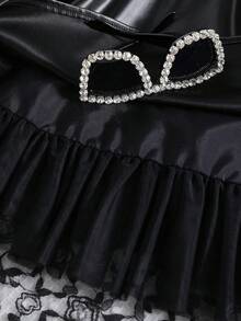 SHEIN 派對純色女童連衣裙網拼接 - 黑色 - 查看 8