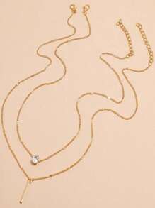 2入組簡約風和時尚雙層淚滴形造型吊墜項鍊套裝適合女士 - 金色 - 查看 2