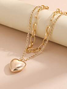 1入組時尚愛心掛飾多層次項鍊適合女士日常裝飾