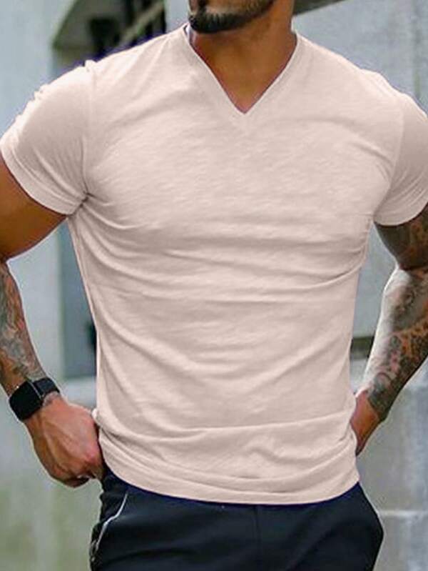 Manfinity Basics Men Solid V Neck Tee SHEIN USA