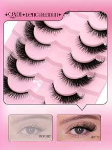 GROINNEYA 7 对猫眼睫毛仿貂睫毛狐狸眼假睫毛翼状眼睫毛延长睫毛延长柔软自然浓密睫毛日常派对旅行必备化妆工具（QX01）条状睫毛，睫毛，睫毛，假睫毛 - 黑色 - 查看 6